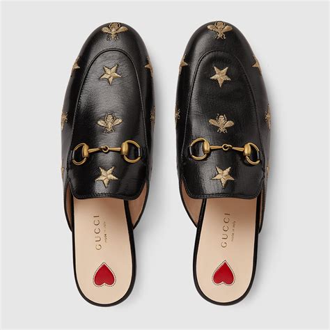 gucci princetown leather &|Gucci princetown embroidered leather slipper.